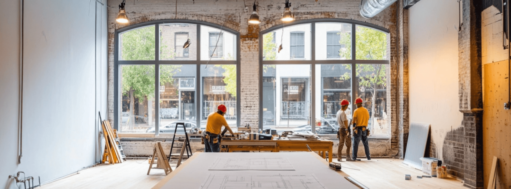 construction workers updating a commercial space