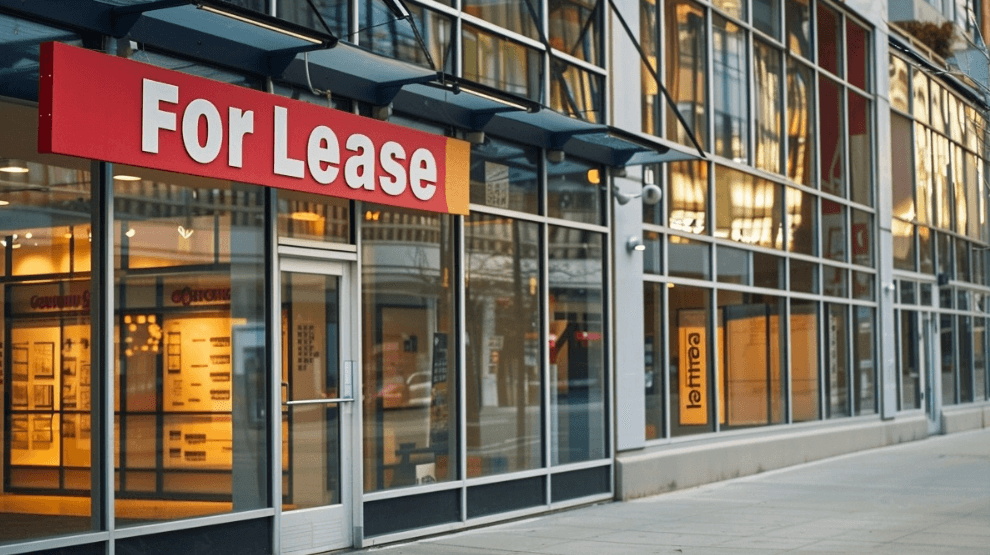 A for lease sign outside of a commercial building