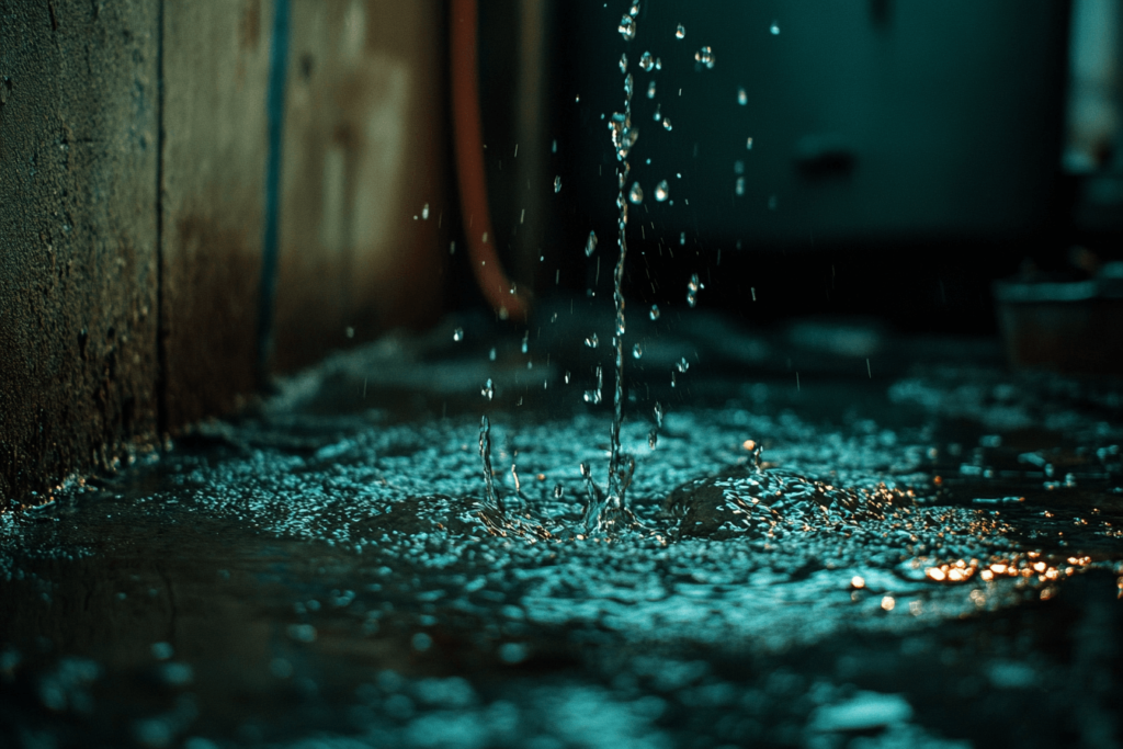 water leaking into a basement representing latent damages