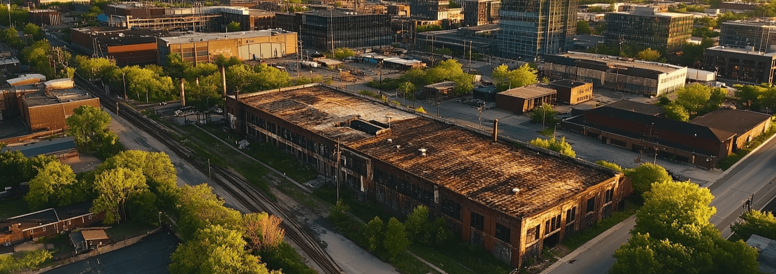 a worn down business in a city that has been hit by external obsolescence