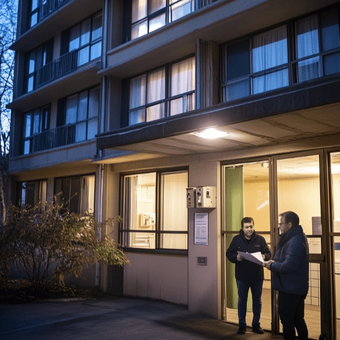 gov employee signing paperwork with tenant