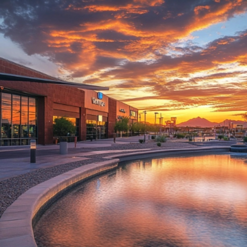 suburban shopping mall at dawn